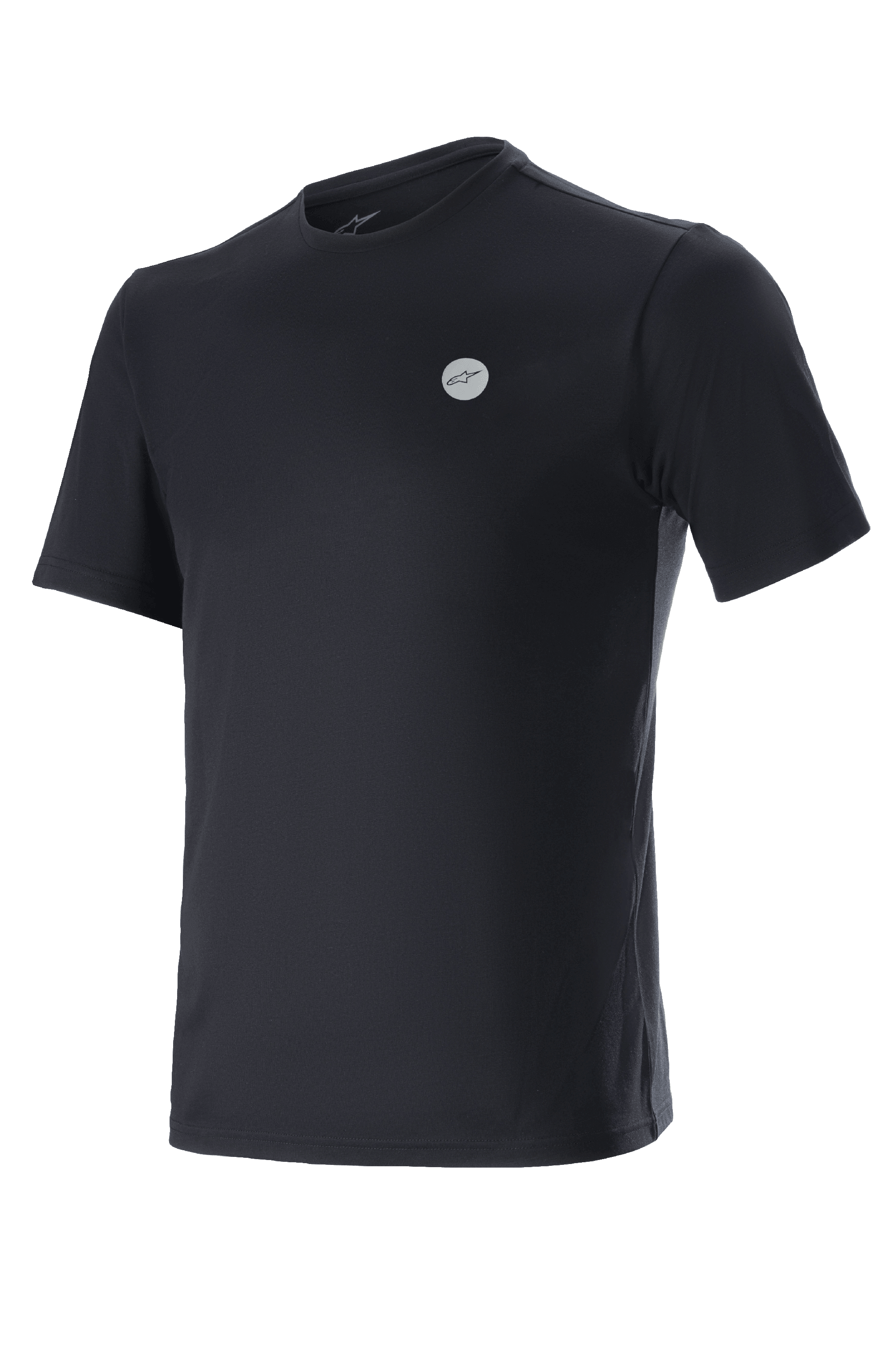 Alpinestars Dot Tech Tee, camiseta de manga corta, negra, pequeño logo circular con la estrella de Alpinestars en el pecho, ropa técnica de MTB