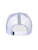 Alpinestars Flag Snapback Hat, White, back view featuring breathable white mesh panels, adjustable snapback closure, and small black logo tag, classic trucker hat design.