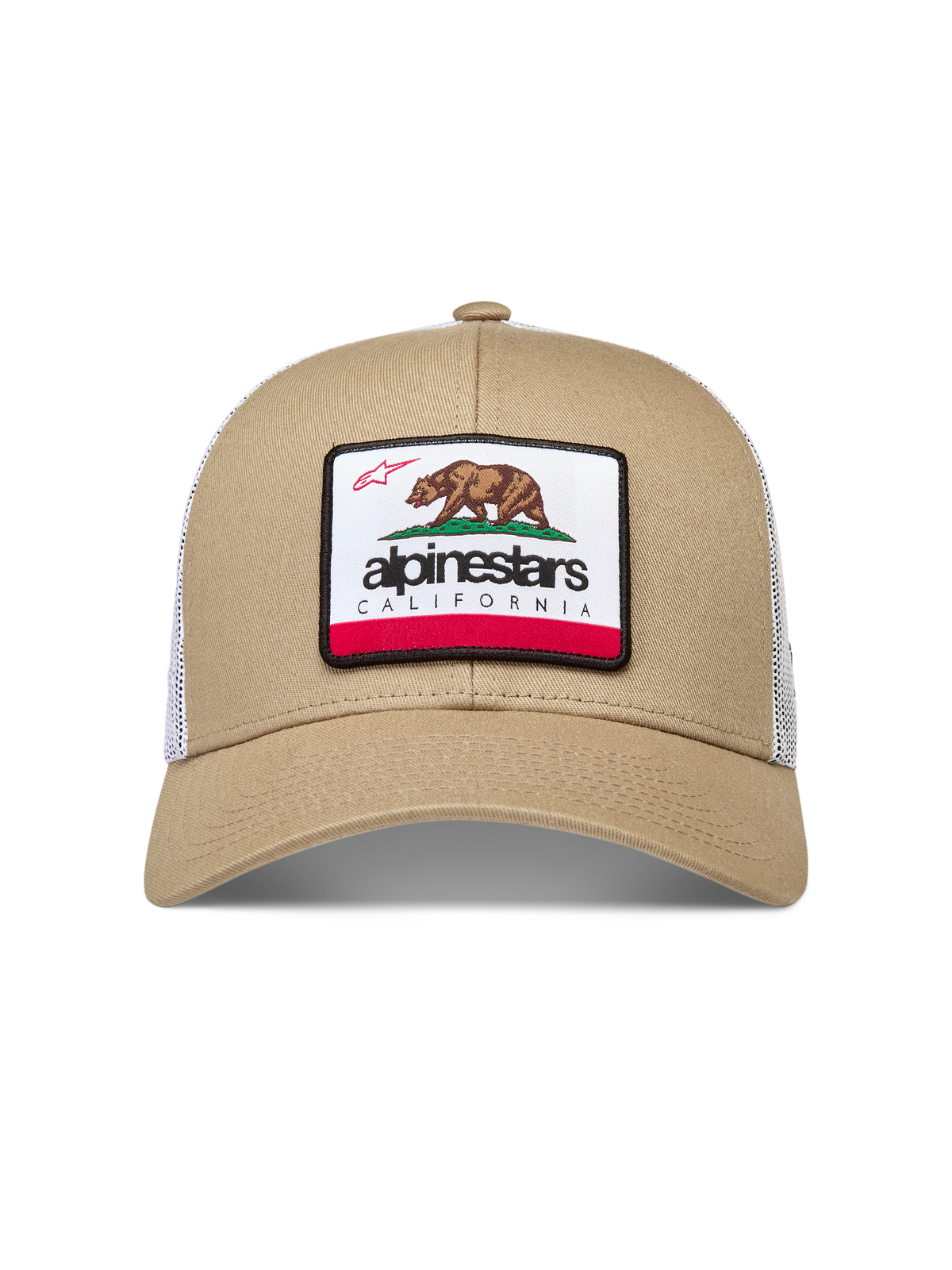 Alpinestars Cali 2.0 Gorro, gorra de visera curva, marrón y blanco, con panel de malla y parche del oso de California