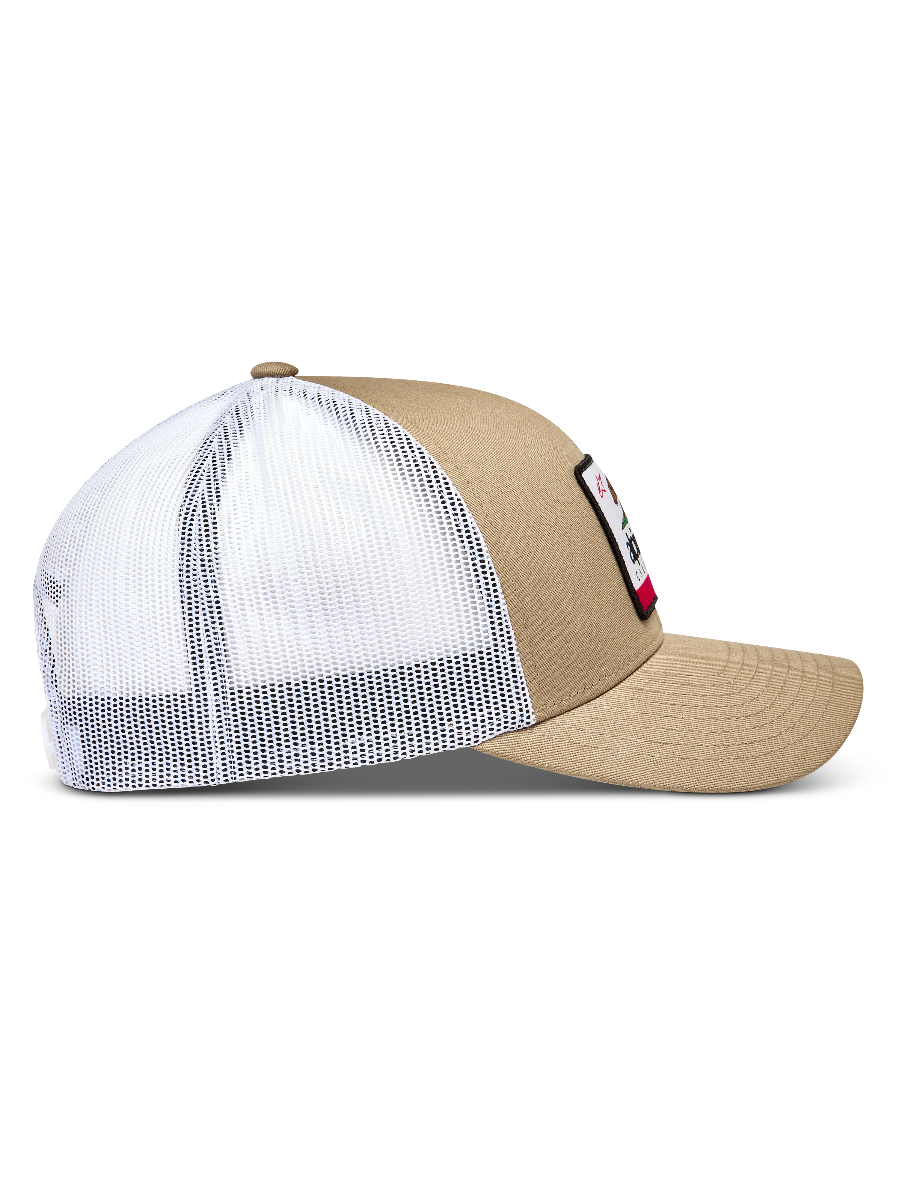 Alpinestars Cali 2.0 Hat, sand and white mesh trucker cap with a curved bill and structured crown for sportswear.