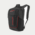 Mochila Alpinestars GFX V2, negra y roja, mochila deportiva de tamaño mediano con el logo Astars en rojo y marca vertical, bolsillo lateral de malla para botella de agua y correas de hombro acolchadas de malla de aire