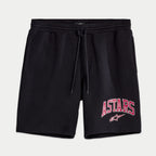 Alpinestars Dunker Short, short de entrenamiento de forro polar en color negro, con logotipo ASTARS en rojo y blanco en la pierna, cintura elástica con cordón ajustable y bolsillos laterales, ropa deportiva casual para hombre