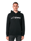 Sudadera con capucha Alpinestars Blaze V3, negra con logotipo blanco, estilo casual urbano, con bolsillo de canguro delantero y capucha con cordón, lucida por un hombre, diseño moderno inspirado en el motor