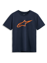 Alpinestars Ageless 2.0 CSF Tee, camiseta de manga corta, azul marino con logotipo de Astars en naranja, ropa deportiva casual de motorsport