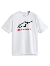 Alpinestars Always 2.0 CSF Tee, Short Sleeve T-Shirt, White, Black Outlined Astars Logo and Red Alpinestars Graphic, Casual Motorsport Sportswear