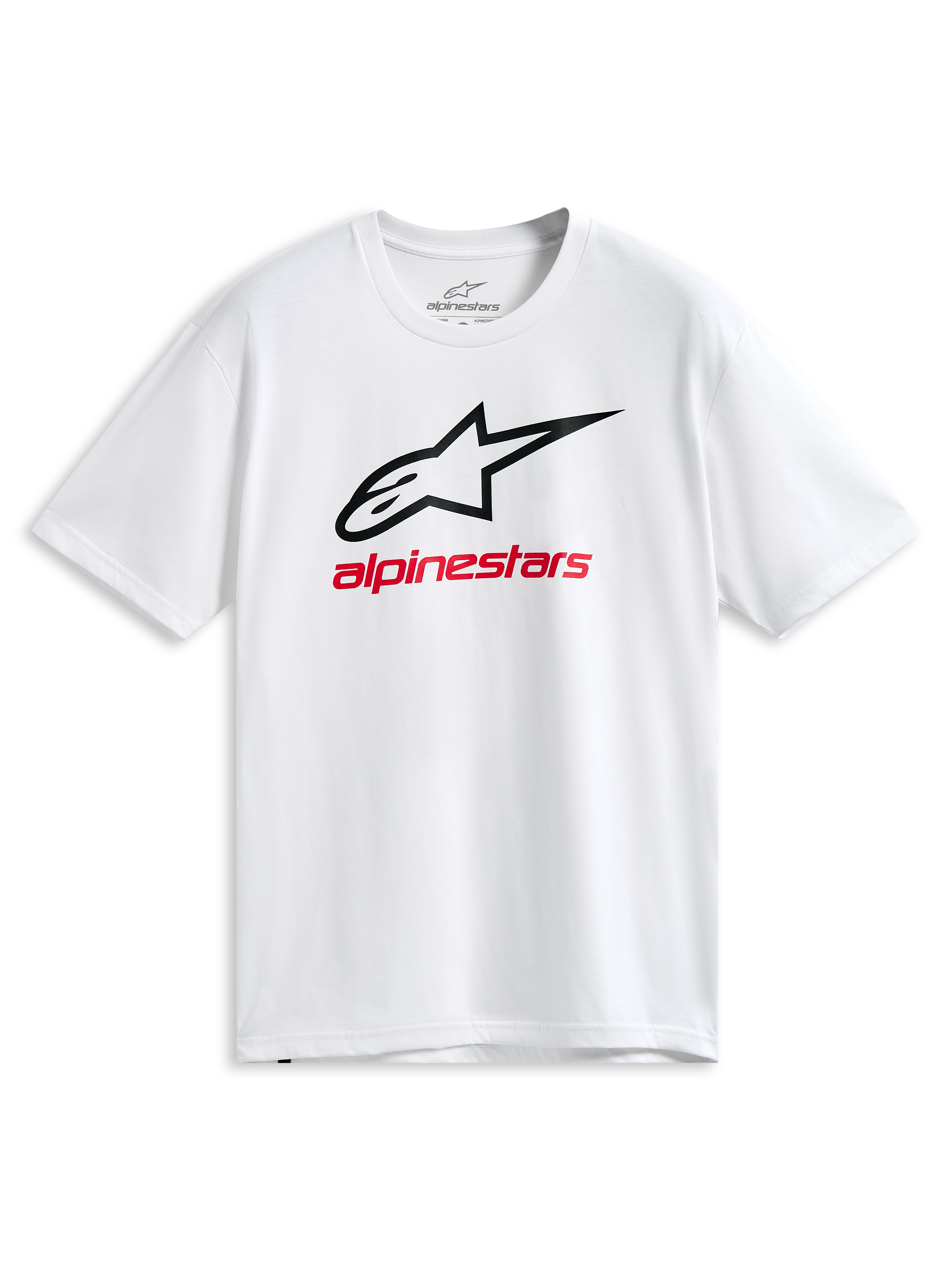 Alpinestars Always 2.0 CSF Tee, Short Sleeve T-Shirt, White, Black Outlined Astars Logo and Red Alpinestars Graphic, Casual Motorsport Sportswear