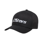 Alpinestars Blaze 2.0 Hat, gorra de béisbol estructurada, negra, logotipo bordado blanco en la parte frontal, visera curva, tejido de sarga elástica, accesorio casual de estilo motorsport