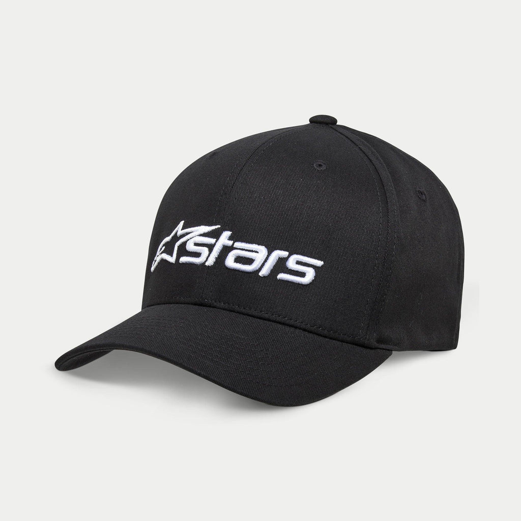 Gorra Alpinestars Blaze 2.0, gorra de béisbol negra con visera curva y corona estructurada, logotipo Astars texturizado blanco en la parte frontal, accesorio deportivo casual