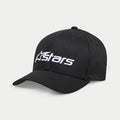 Gorra Alpinestars Blaze 2.0, gorra de béisbol negra con visera curva y corona estructurada, logotipo Astars texturizado blanco en la parte frontal, accesorio deportivo casual