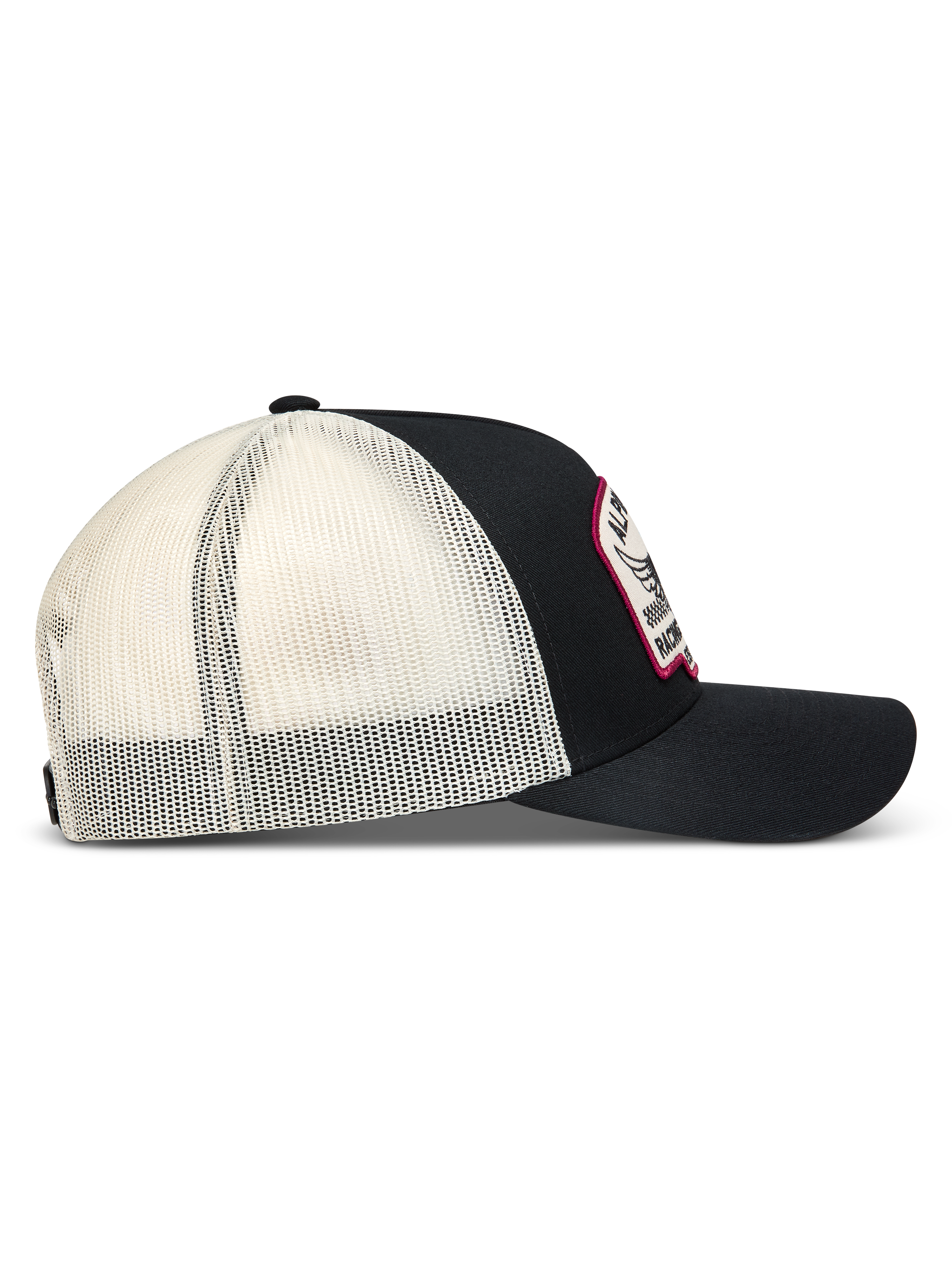 Alpinestars Heritage Patch, gorra de estilo trucker, negra y blanca con malla trasera transpirable, visera curva y parche frontal bordado, ropa deportiva casual