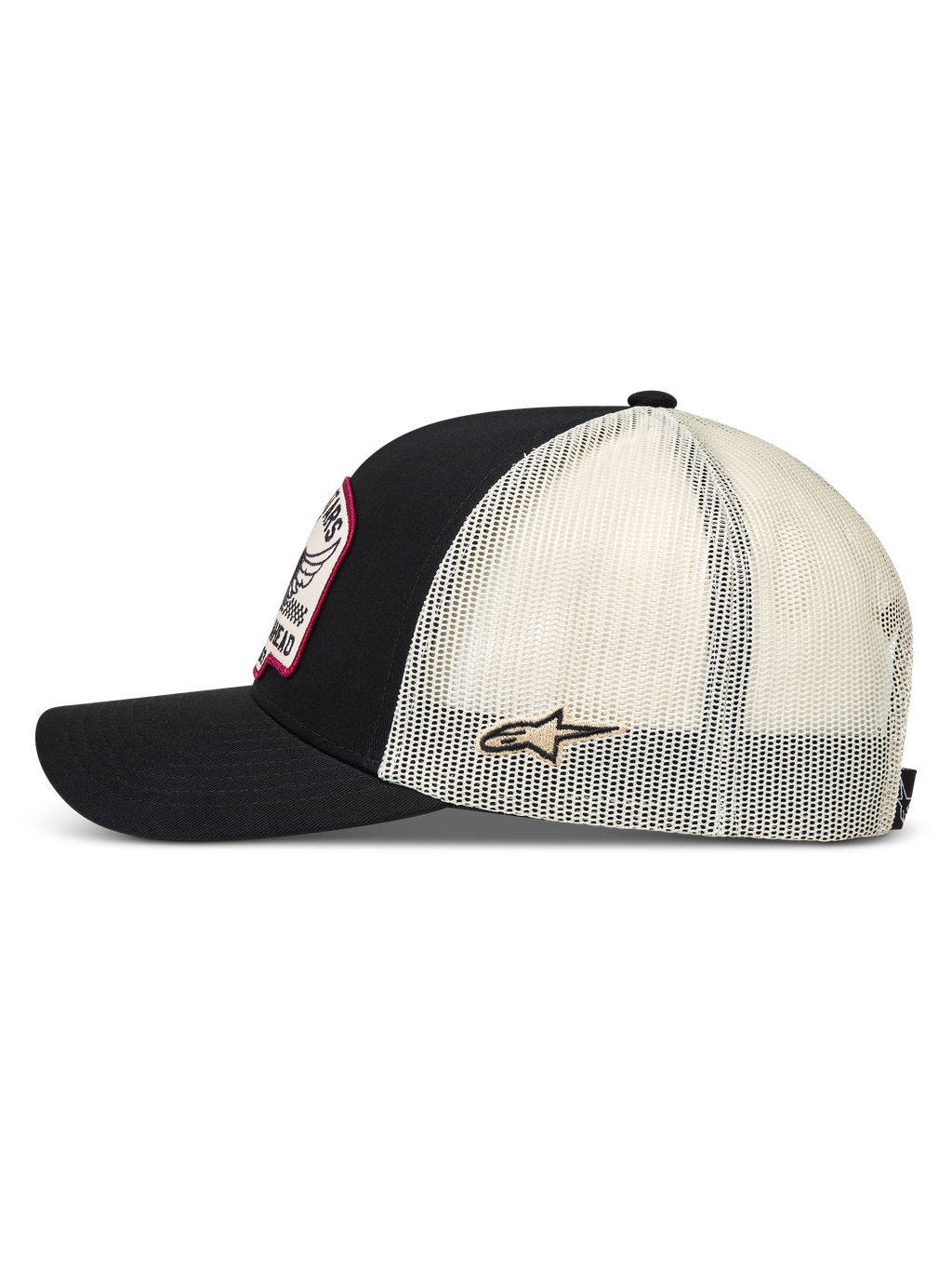 Alpinestars Heritage Patch Gorra con visera, negra y natural con paneles de malla y parche lateral Ageless, ropa deportiva.