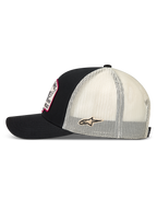Alpinestars Heritage Patch Gorra con visera, negra y natural con paneles de malla y parche lateral Ageless, ropa deportiva.