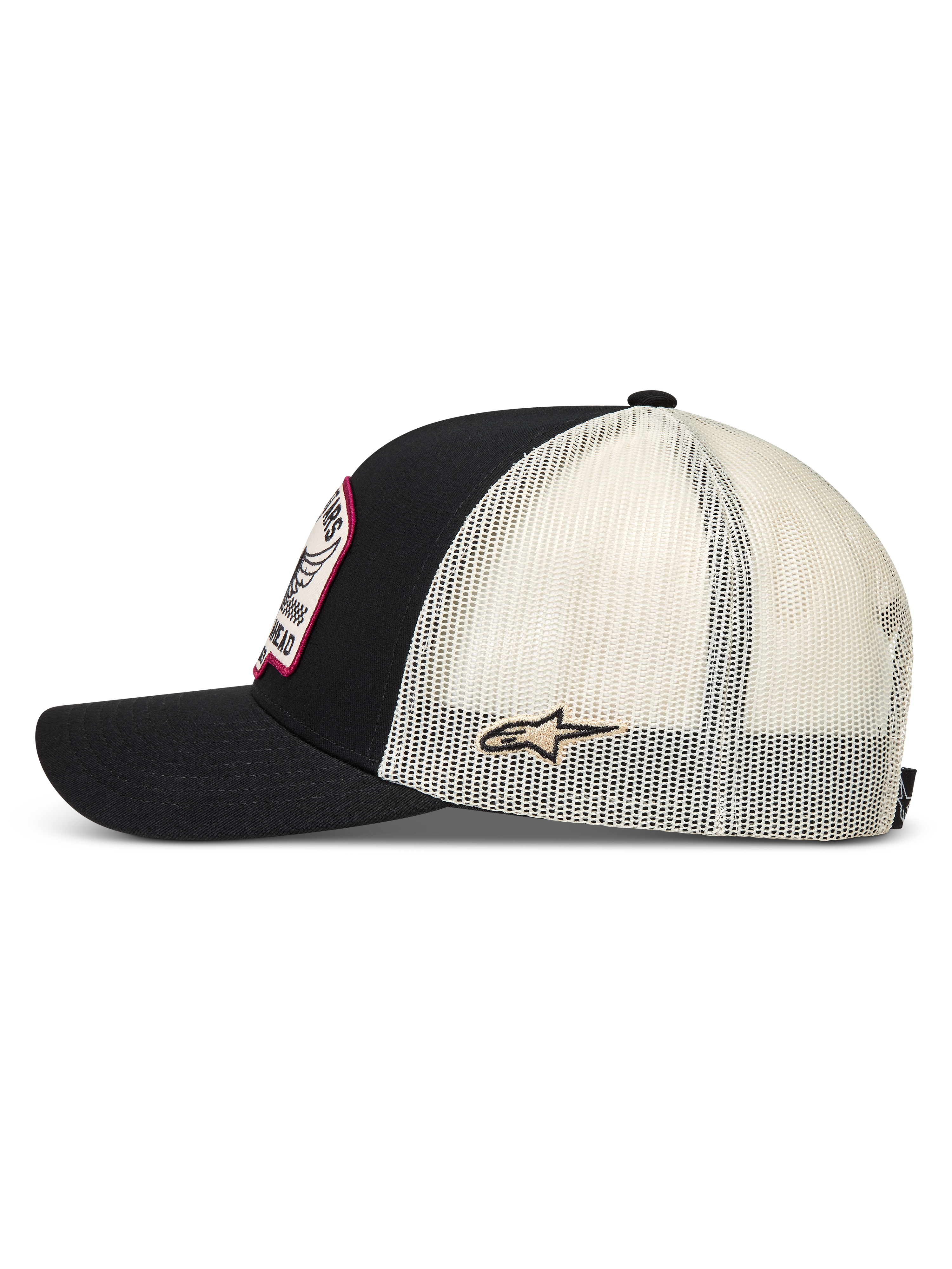 Alpinestars Heritage Patch Gorra con visera, negra y natural con paneles de malla y parche lateral Ageless, ropa deportiva.