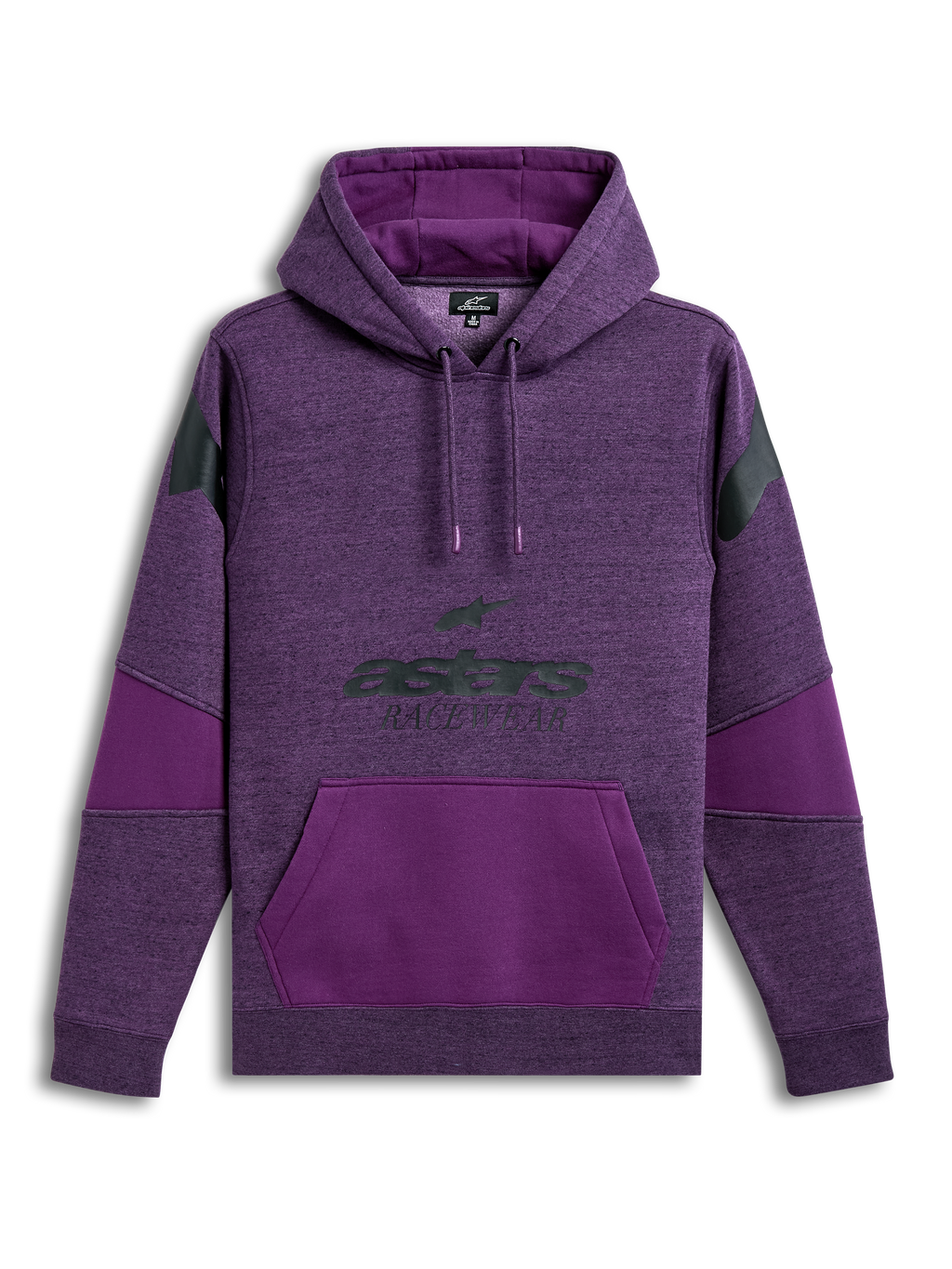 Alpinestars Perpetuate Sudadera con capucha, sudadera morada de forro polar jaspeado con bloques de tela, gráfico de logotipo frontal y bolsillo canguro, ropa deportiva
