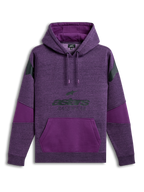 Alpinestars Perpetuate Sudadera con capucha, sudadera morada de forro polar jaspeado con bloques de tela, gráfico de logotipo frontal y bolsillo canguro, ropa deportiva
