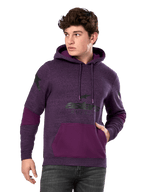 Alpinestars Perpetuate Hoodie, sudadera de forro polar para hombre en morado jaspeado y morado oscuro, gráficos de logotipo en negro, bolsillo canguro, ropa urbana casual inspirada en el automovilismo