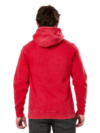 Sudadera con capucha Unbound de Alpinestars, vista trasera de sudadera de forro polar roja teñida en prenda, estilo urbano casual, con puños y dobladillo de canalé, capucha con forro propio, combinada con pantalones oscuros