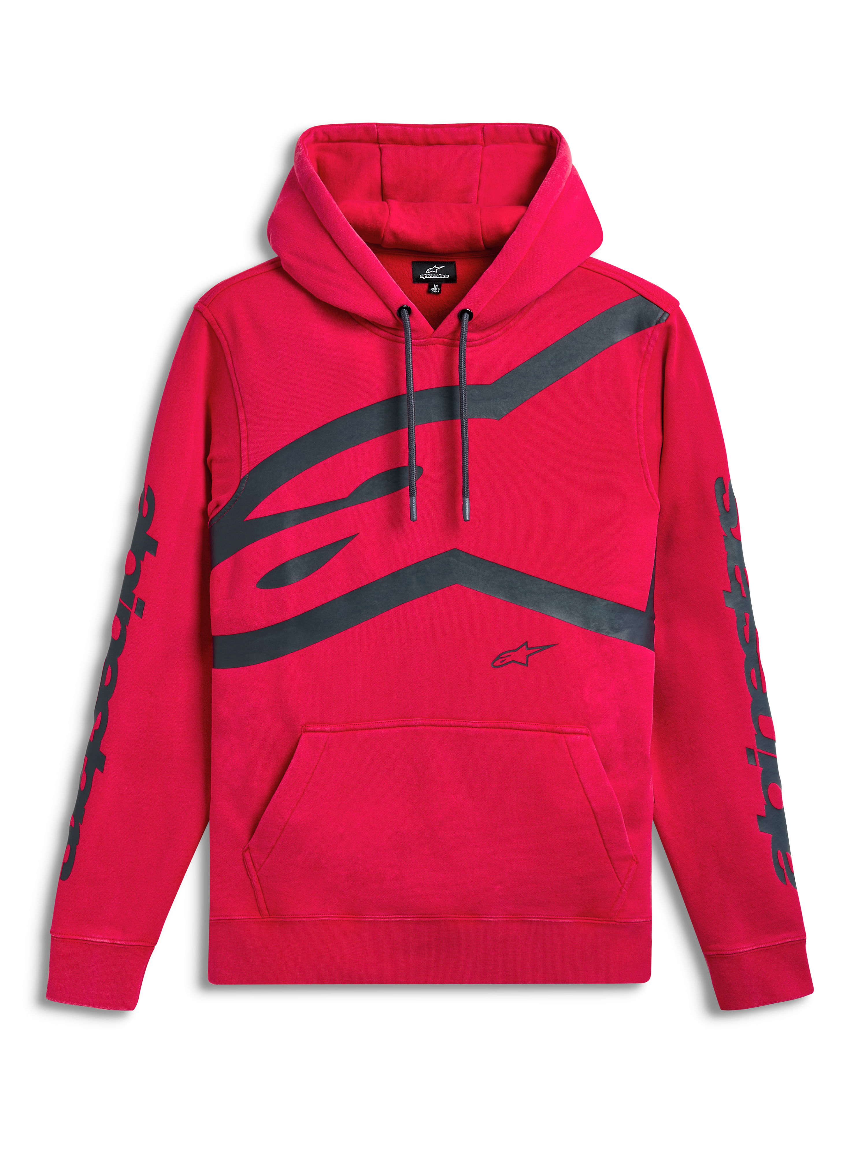 Alpinestars Sudadera Con Capucha Unbound, sudadera de forro polar roja con bolsillo canguro, logotipo extra grande en el frente y palabras en las mangas, ropa deportiva
