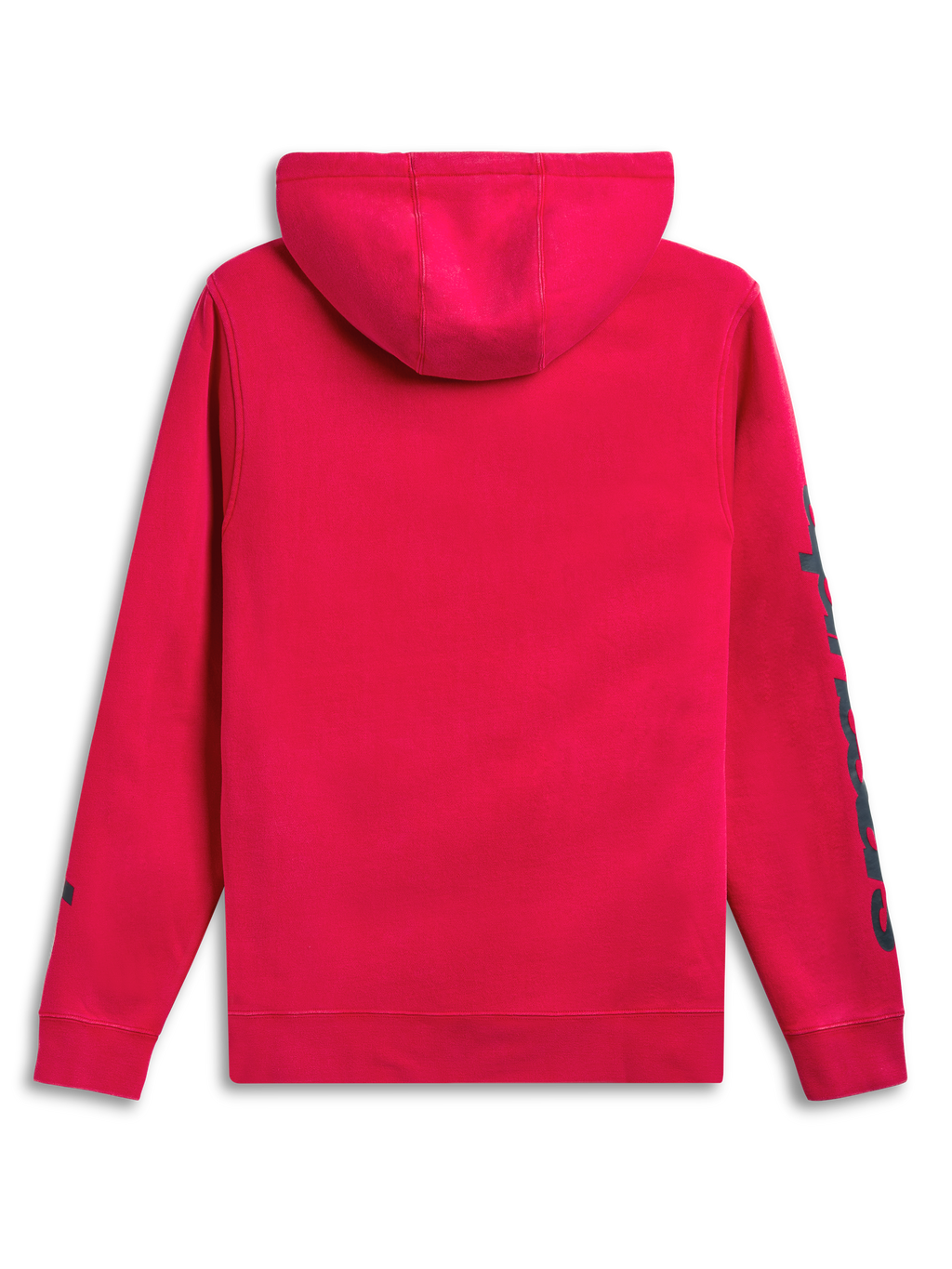 Alpinestars Unbound Sudadera Con Capucha, sudadera deportiva de forro polar roja, vista trasera que muestra la capucha con forro propio y la marca en la manga