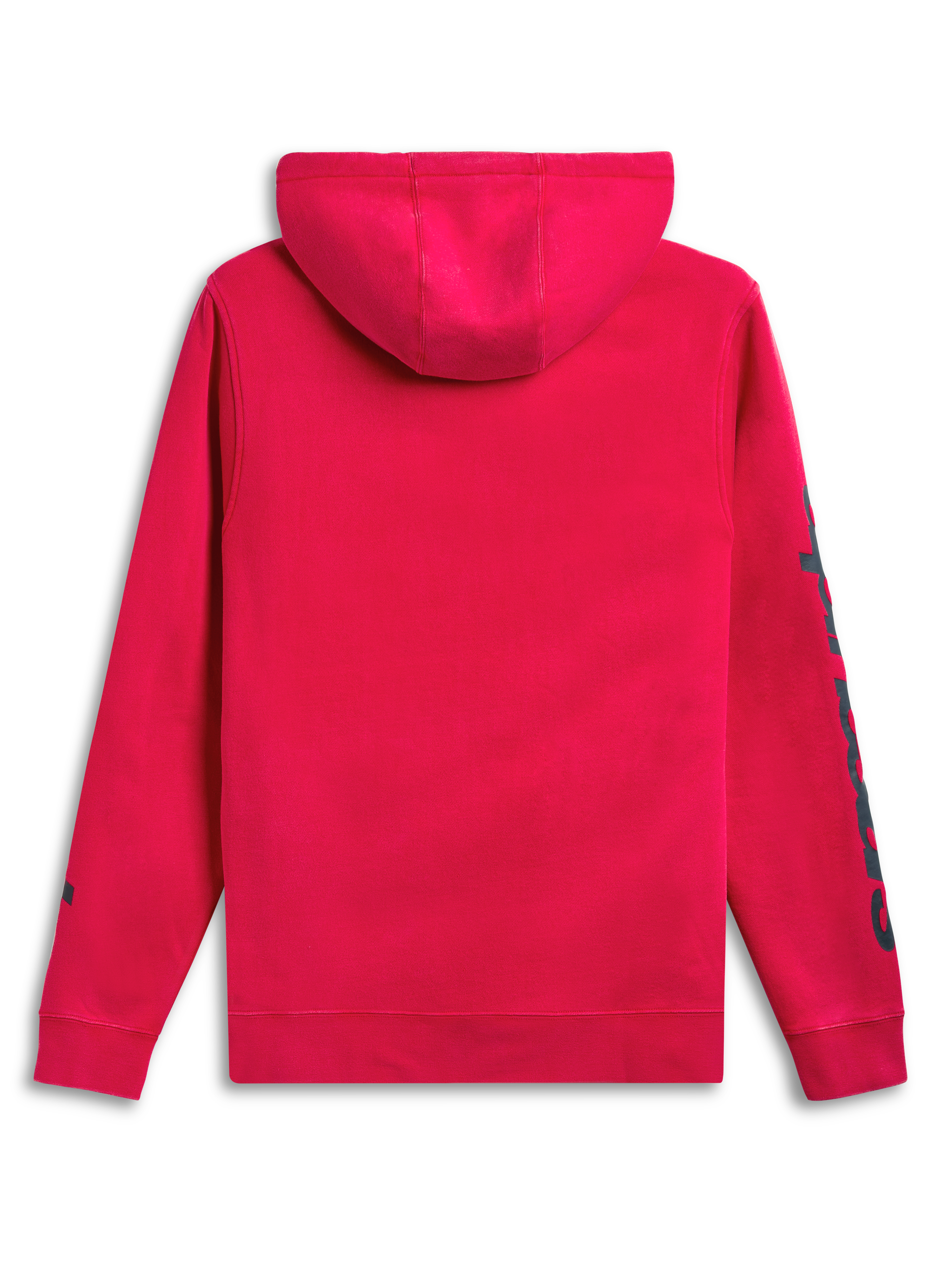Alpinestars Unbound Sudadera Con Capucha, sudadera deportiva de forro polar roja, vista trasera que muestra la capucha con forro propio y la marca en la manga