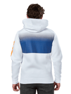 Alpinestars Specter Hoodie, blanca, sudadera urbana casual con un estampado degradado en azul en la espalda, logotipo naranja en la manga, vista posterior