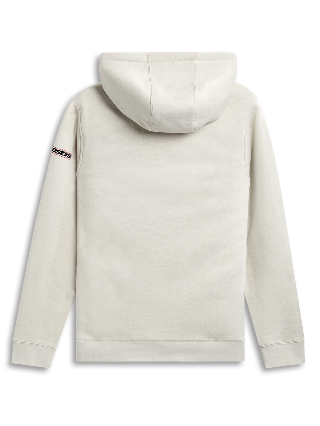 Alpinestars Sudadera Con Capucha Insignia, sudadera deportiva de forro polar en color blanco roto, vista trasera con capucha forrada y detalle de logotipo en la manga