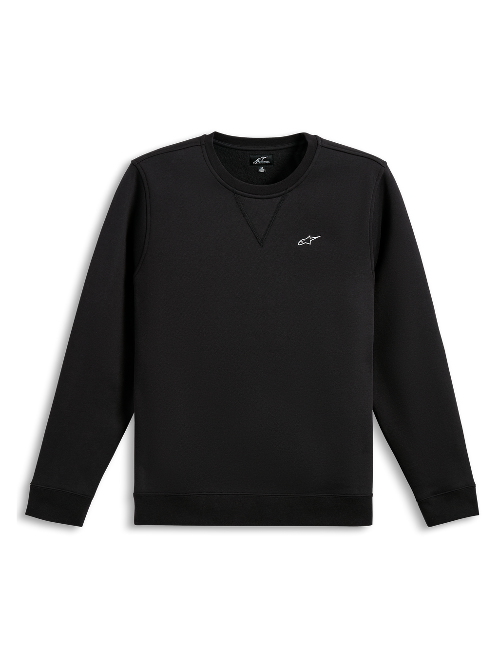 Alpinestars Sudadera Positive Crew, sudadera deportiva negra de mangas largas con logotipo blanco en el pecho y puños y dobladillo acanalados