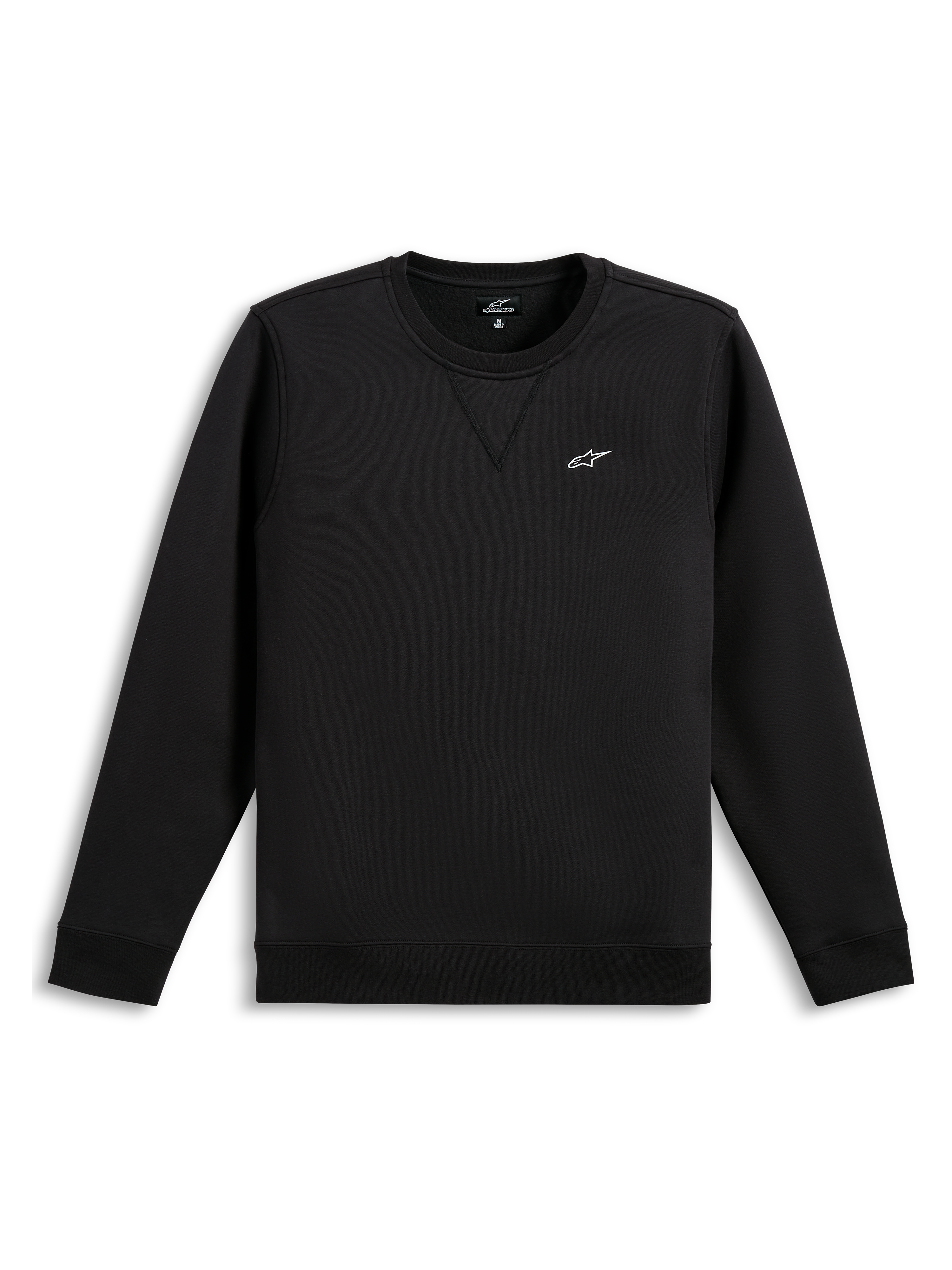 Alpinestars Sudadera Positive Crew, sudadera deportiva negra de mangas largas con logotipo blanco en el pecho y puños y dobladillo acanalados