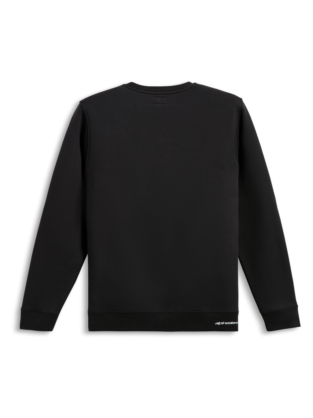 Alpinestars Positive Crew, sudadera deportiva negra, vista trasera que muestra el diseño limpio tipo pullover de mezcla de algodón con dobladillo y puños acanalados