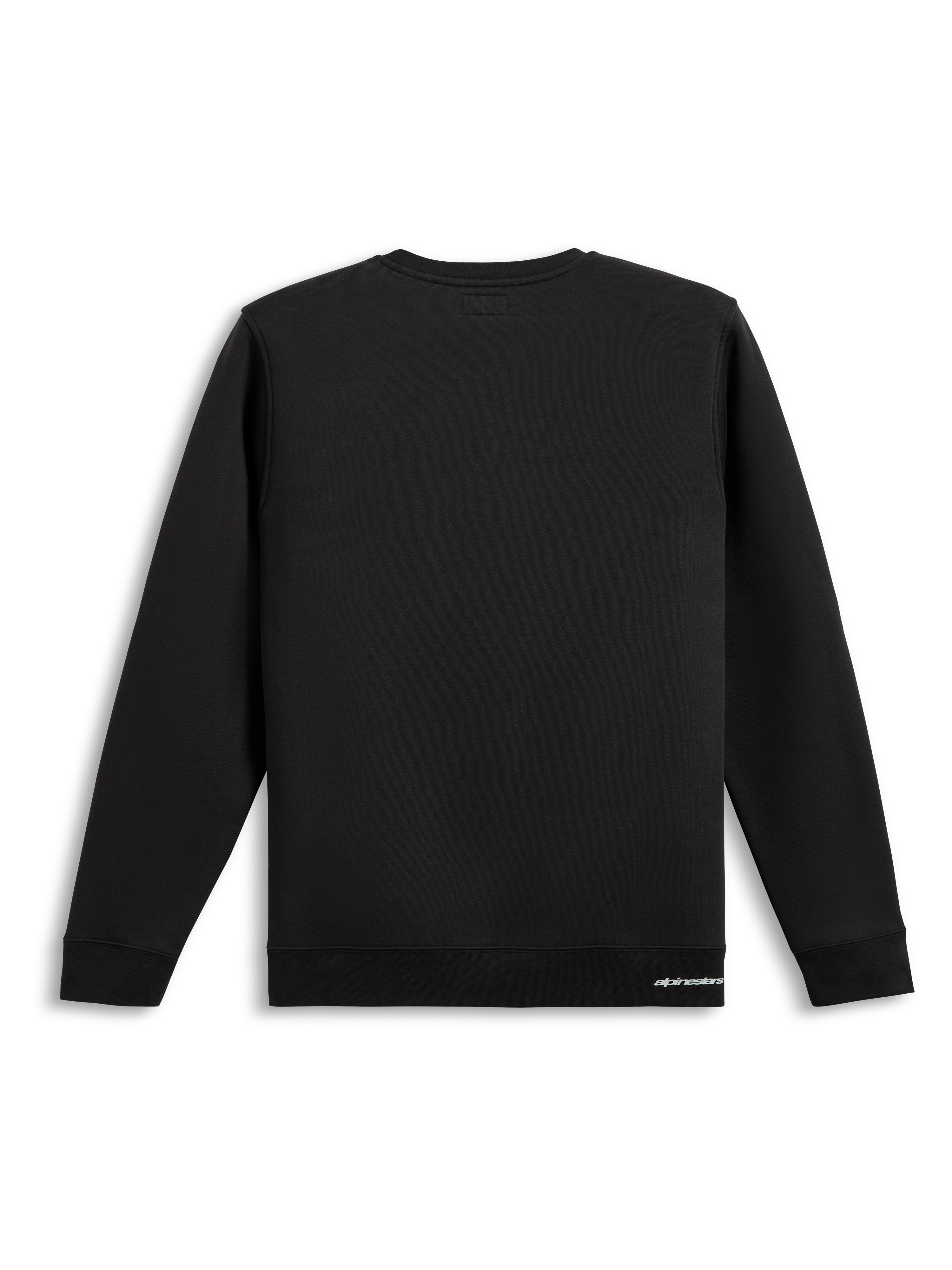 Alpinestars Positive Crew, sudadera deportiva negra, vista trasera que muestra el diseño limpio tipo pullover de mezcla de algodón con dobladillo y puños acanalados