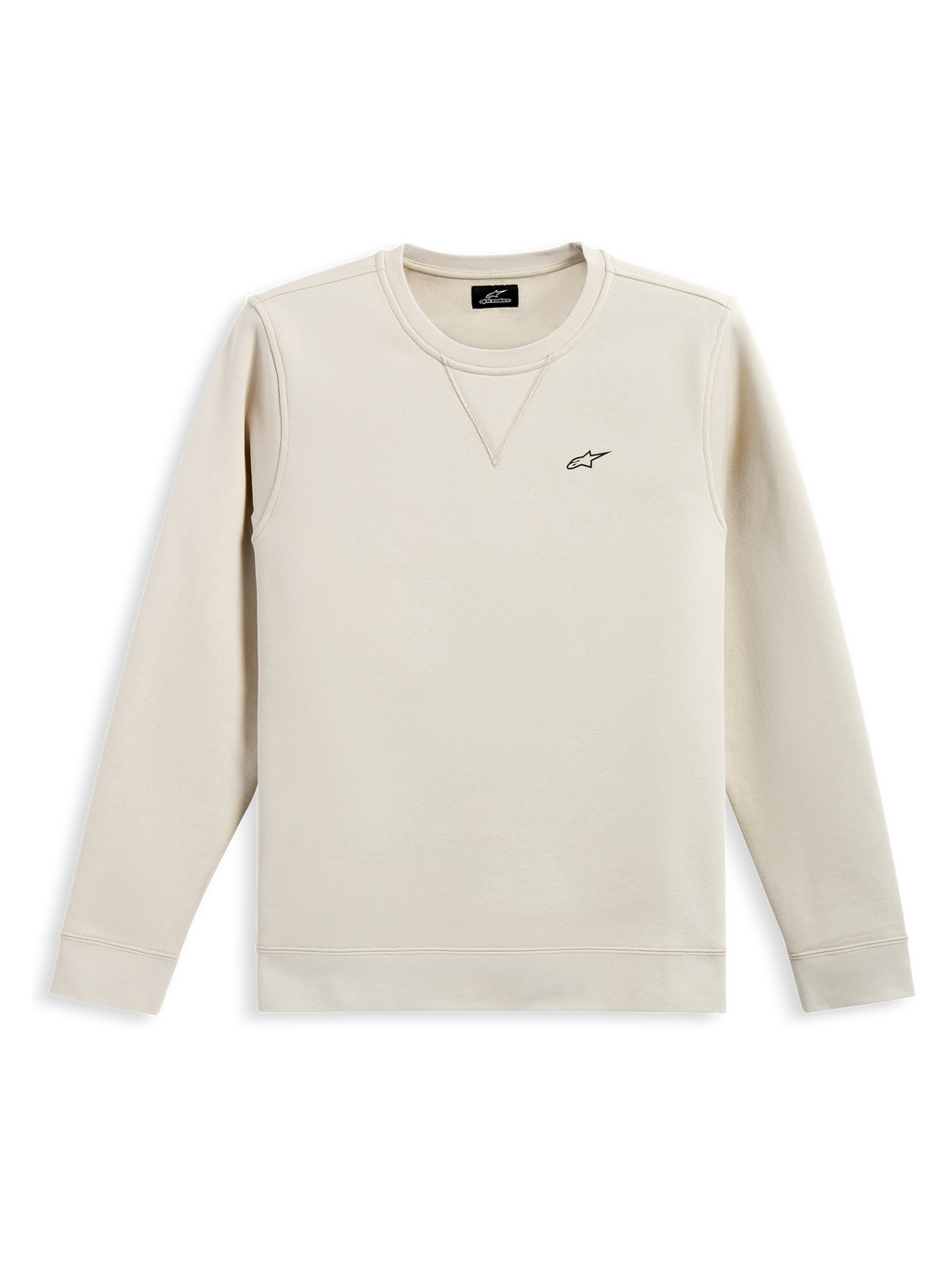 Alpinestars Positive Crew, crewneck sweatshirt, Off White, small black Alpinestars logo on the chest, ribbed collar with V-stitch detail, ribbed cuffs and hem, casual motorsport-inspired streetwear
