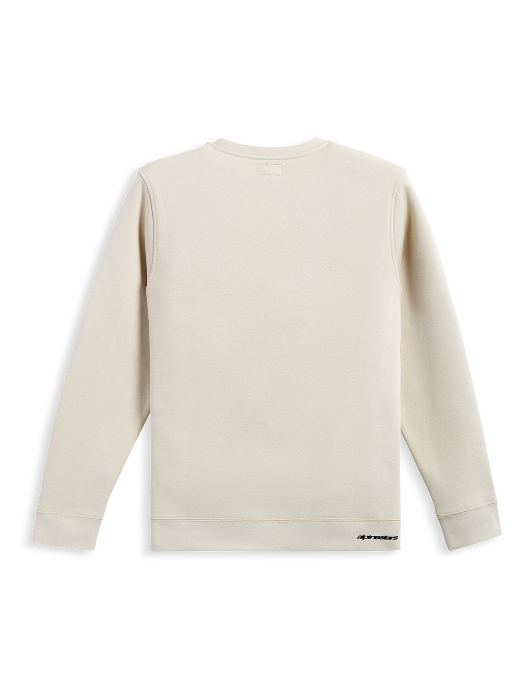 Alpinestars Positive Crew, sudadera de cuello redondo deportiva en color off white, vista trasera que muestra un diseño de jersey de mezcla de algodón limpio con sutil marca