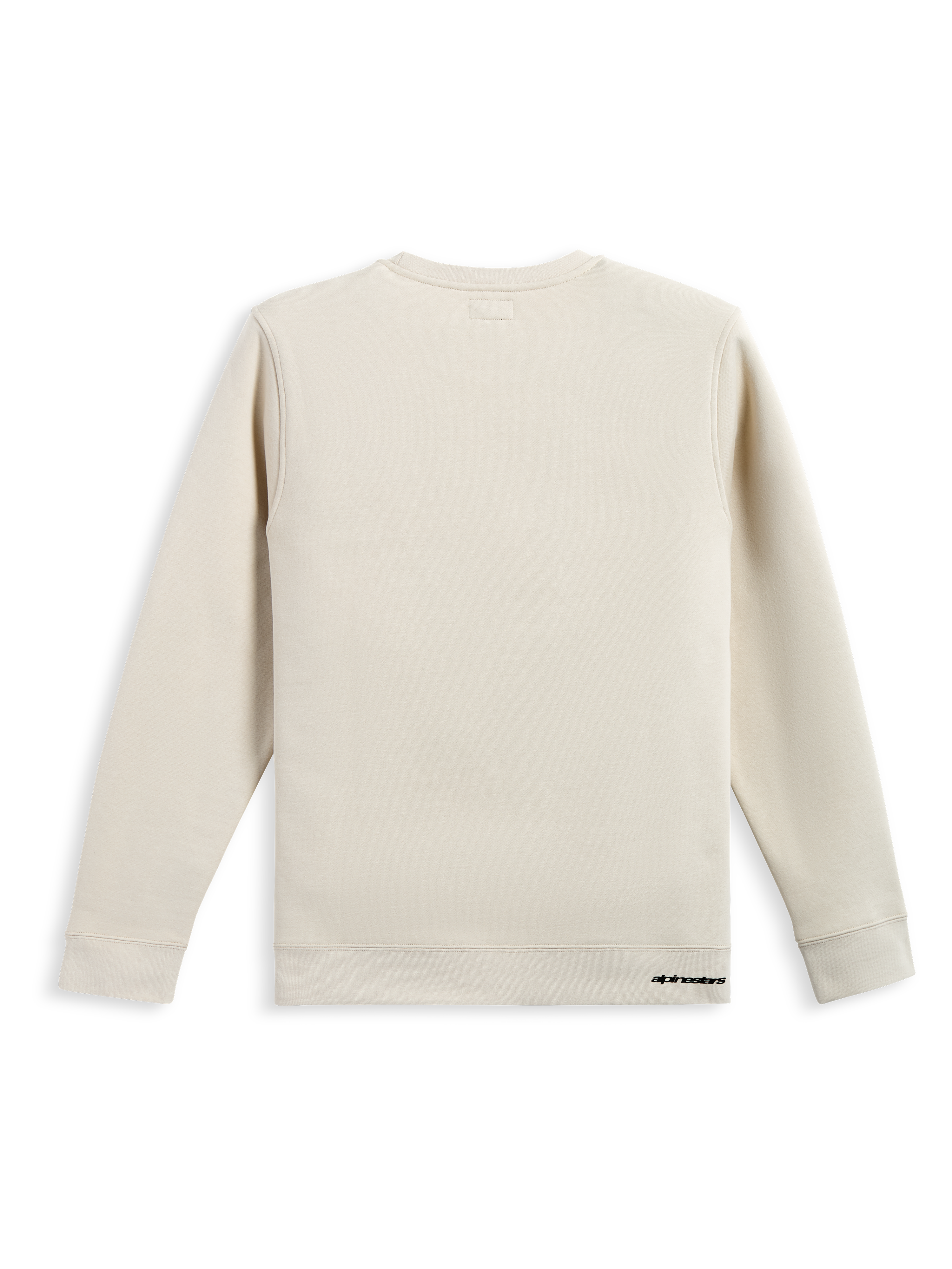 Alpinestars Positive Crew, sudadera de cuello redondo deportiva en color off white, vista trasera que muestra un diseño de jersey de mezcla de algodón limpio con sutil marca