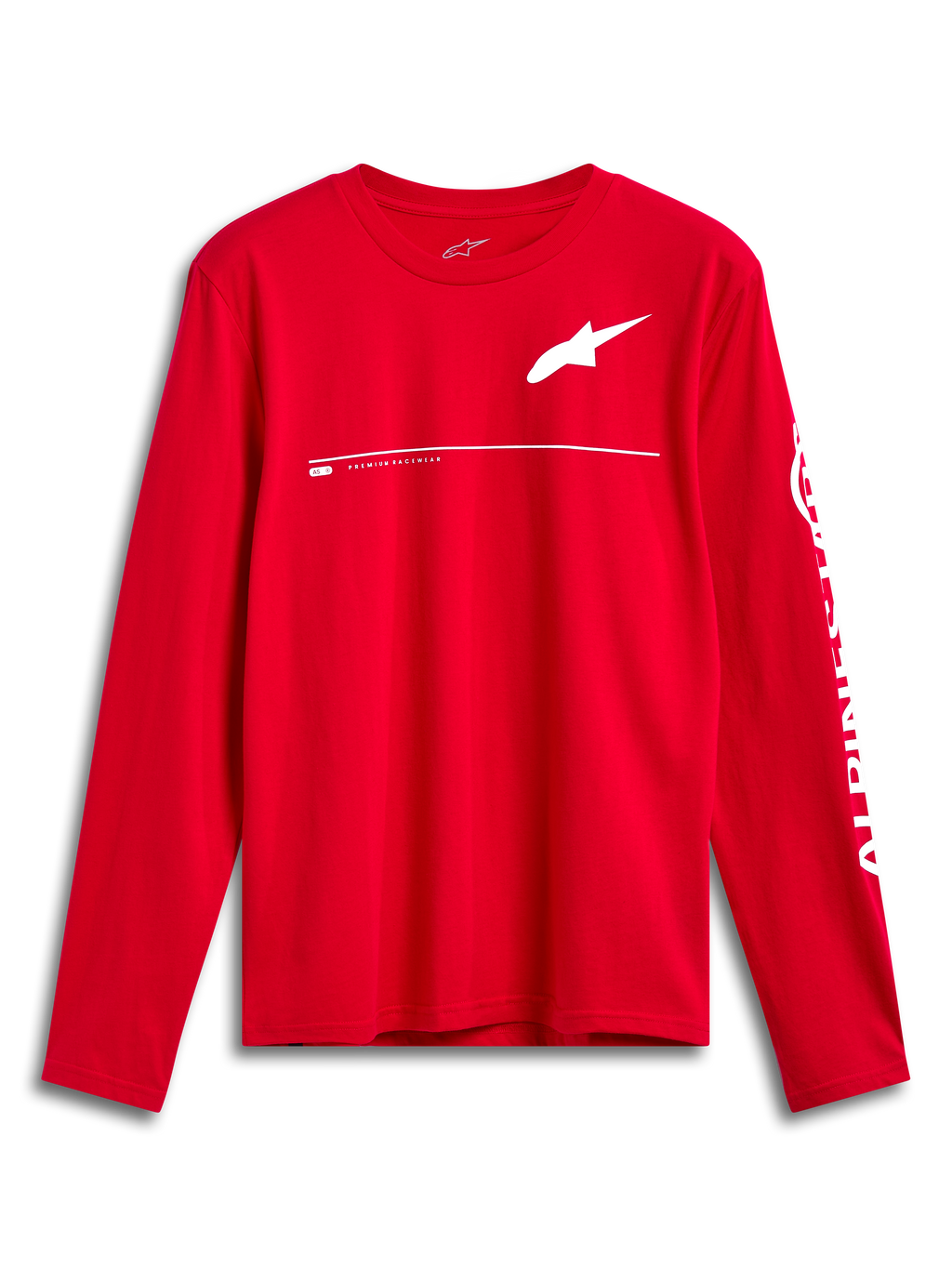 Camiseta Alpinestars Committed CSF, camiseta de manga larga, roja, logotipo de Astars blanco en el pecho y marca Alpinestars en la manga, diseño casual inspirado en el automovilismo