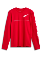 Camiseta Alpinestars Committed CSF, camiseta de manga larga, roja, logotipo de Astars blanco en el pecho y marca Alpinestars en la manga, diseño casual inspirado en el automovilismo