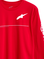 Alpinestars Committed CSF Tee, camiseta de manga larga, roja, logotipo de Astars blanco con texto Premium Racewear y línea horizontal, ropa urbana casual de automovilismo