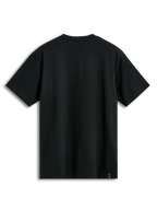 Camiseta Alpinestars Semicircle CSF, camiseta de manga corta, negra, vista posterior que muestra el tejido liso y una pequeña etiqueta de la marca en el dobladillo inferior, ropa urbana informal de motociclismo