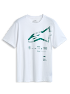 Alpinestars Geografica CSF Tee, camiseta de manga corta, blanca, logotipo frontal de Astars en verde con gráfico multi-tech, ropa deportiva casual de automovilismo