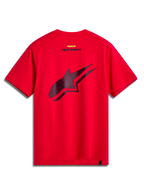 Camiseta Alpinestars Formulate CSF, camiseta de manga corta, roja, vista trasera con gran logotipo de Astars negro perforado, estilo de ropa deportiva casual de motor