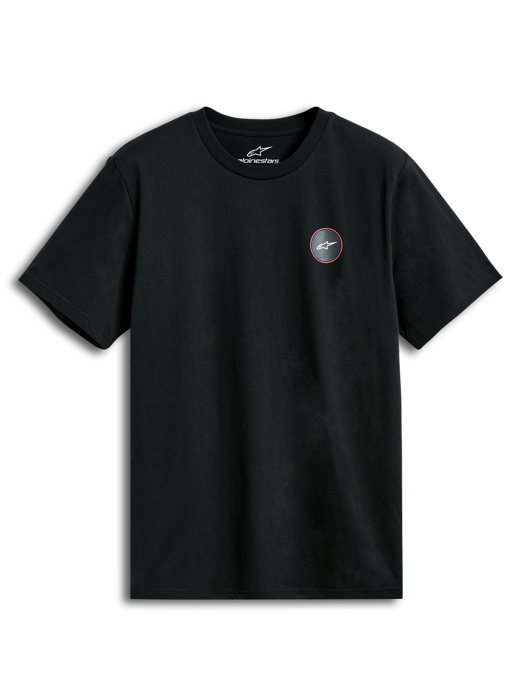 Alpinestars Dot Carbon CSF Tee, camiseta de mangas cortas negra con logotipo gráfico de aspecto de fibra de carbono en el pecho