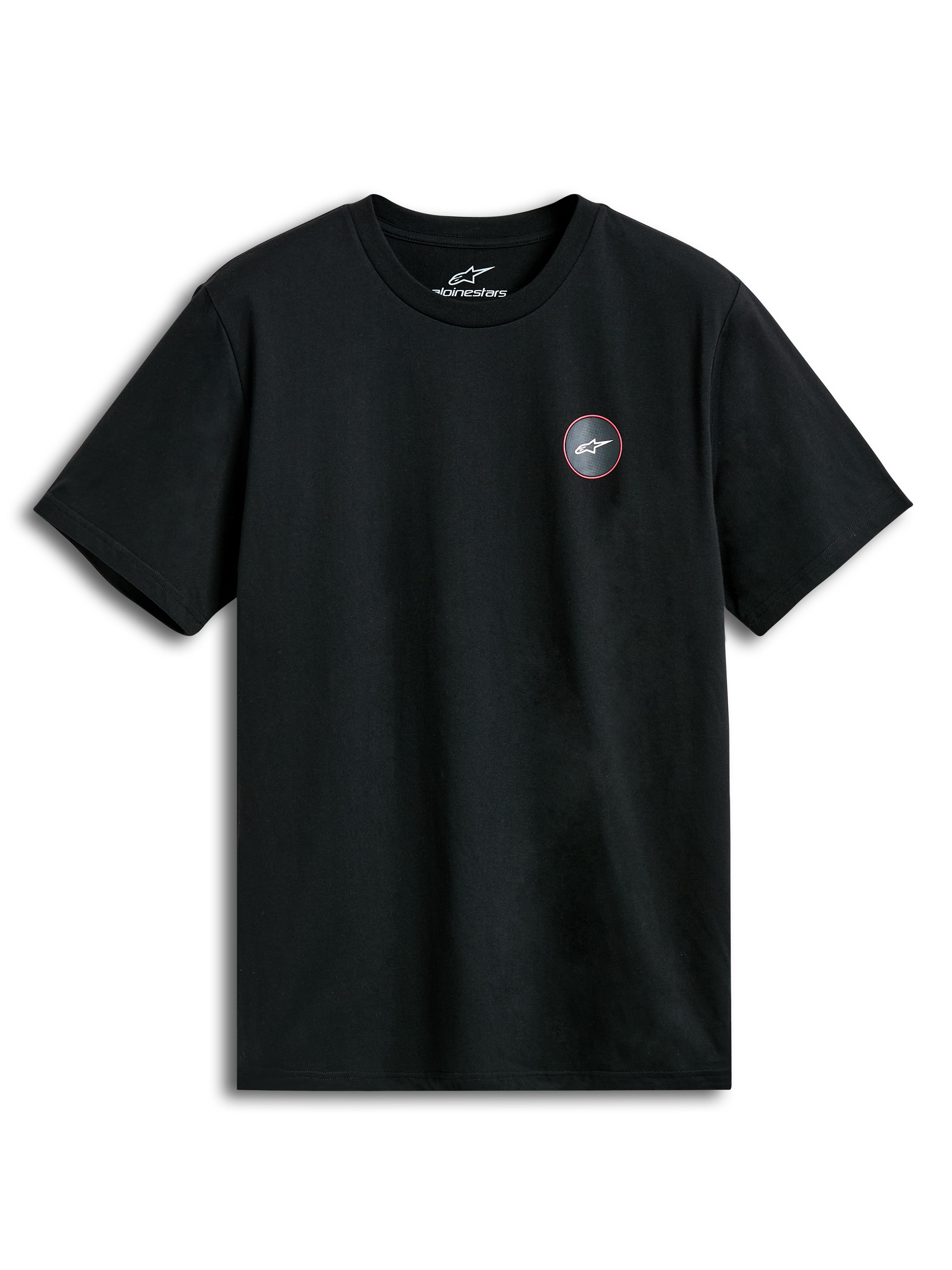 Alpinestars Dot Carbon CSF Tee, camiseta de mangas cortas negra con logotipo gráfico de aspecto de fibra de carbono en el pecho