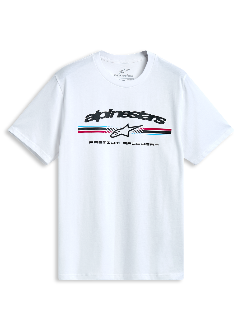 Alpinestars T-Shirt Prevail CSF, camiseta de mangas cortas blanca con logotipo estilo paddock y rayas tricolores en el pecho, ropa deportiva de estilo casual