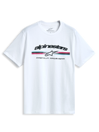 Alpinestars T-Shirt Prevail CSF, camiseta de mangas cortas blanca con logotipo estilo paddock y rayas tricolores en el pecho, ropa deportiva de estilo casual