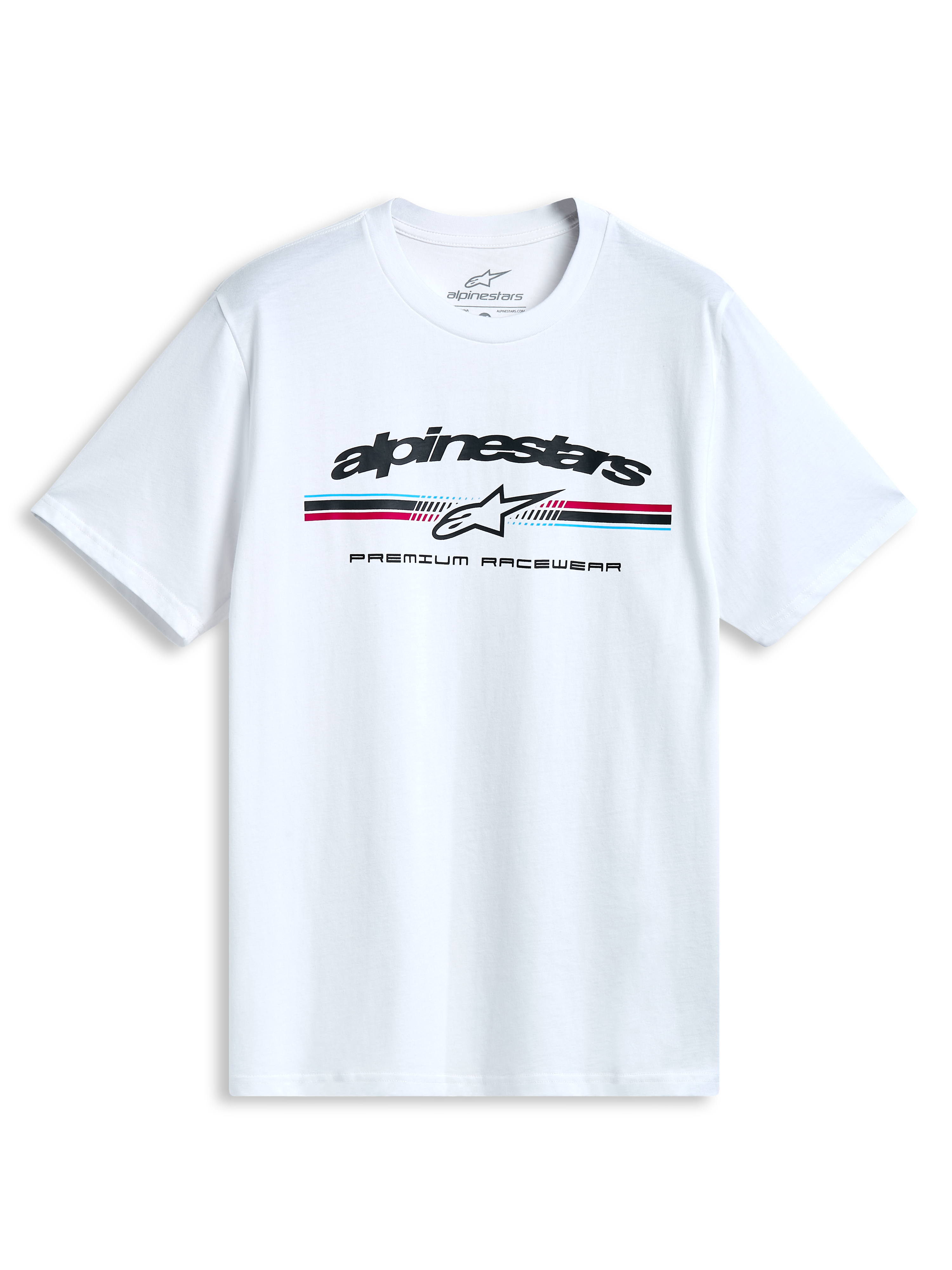 Alpinestars T-Shirt Prevail CSF, camiseta de mangas cortas blanca con logotipo estilo paddock y rayas tricolores en el pecho, ropa deportiva de estilo casual