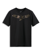 Alpinestars Luxo CSF Tee, camiseta de manga corta, color negro, logotipo Astars en oro metálico con el símbolo de la estrella en el pecho, ropa urbana casual de estilo motorsport