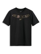 Alpinestars Luxo CSF Tee, camiseta de manga corta, color negro, logotipo Astars en oro metálico con el símbolo de la estrella en el pecho, ropa urbana casual de estilo motorsport