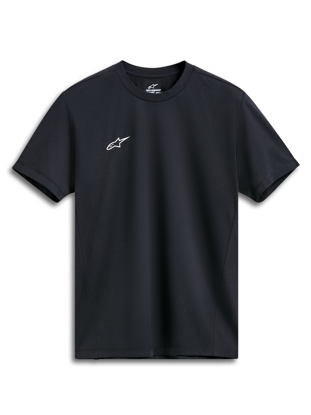 Camiseta Alpinestars Point Performance, camiseta de manga corta, color negro con pequeño logo Astars blanco en el pecho, ropa deportiva de rendimiento