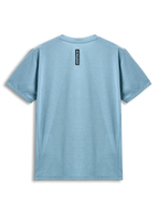 Camiseta Alpinestars Point Performance, camiseta de manga corta, azul hielo, vista trasera con estampado vertical de la palabra astars en negro, ropa deportiva casual de alto rendimiento