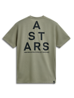 Camiseta Alpinestars Attrition Performance, camiseta de manga corta, verde claro, vista trasera con gráfico negro grande de ASTARS apilado y el lema 'NEW INNOVATION TO PROTECT OUR FUTURE', ropa deportiva de rendimiento casual