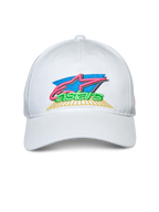 Gorra Alpinestars Vivid, blanca, gorra snapback con visera curva, bordado frontal de logotipo colorido en 3D y plano, ropa deportiva casual